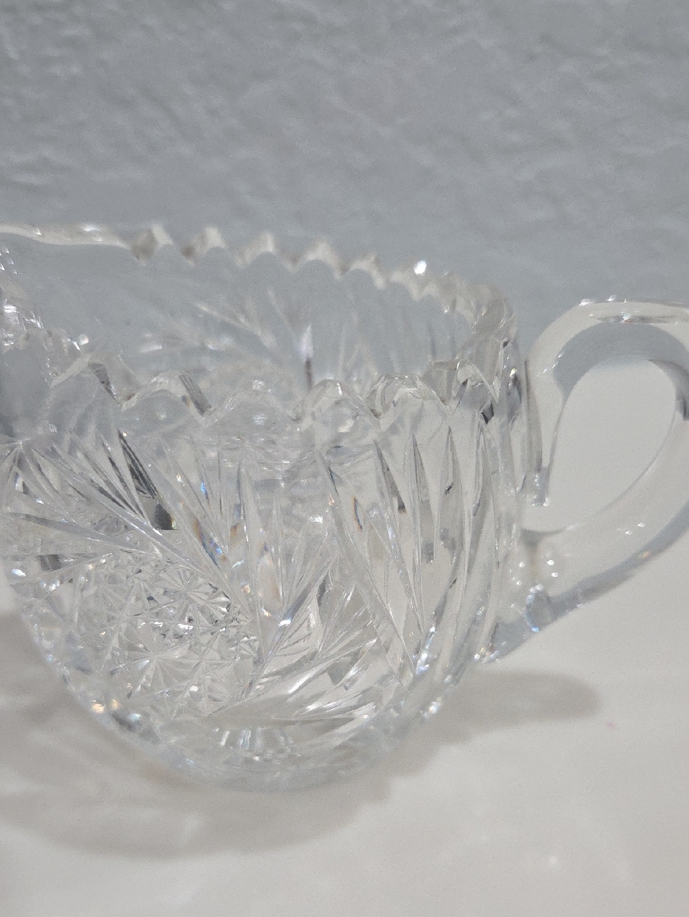 American Brillant Cut Lead Crystal Creamer With Starburst And Sawtooth Edge